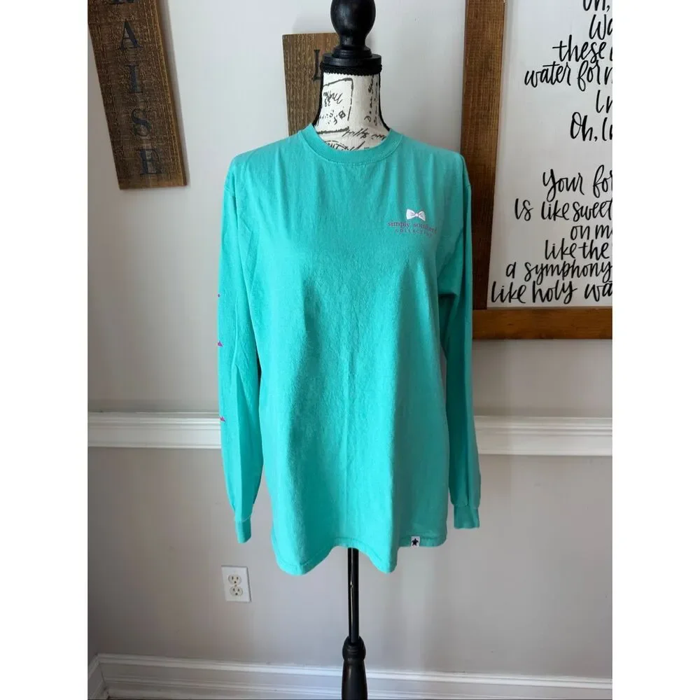 Simply Southern Women's Relaxed Fit Long Sleeve Graphic Tee Seafoam Green Medium
